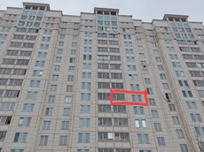 Квартира.Фасад здания с выделенными окнами реализуемого объекта.Московская область, г. Подольск, ул. 43 Армии, д. 23 - Этаж _9, кв. 433.jpg