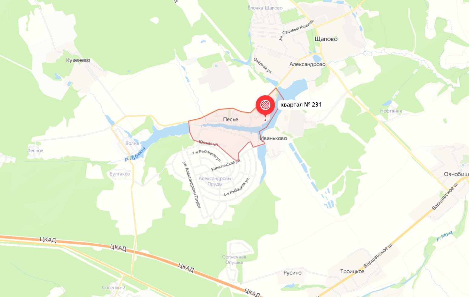 Земельный участок.Положение объекта относительно близлежащих дорог или автомагистралей.Российская Федерация, город Москва, внутригородская территория поселение Щаповское, деревня Песье, Прудная улица, земельный участок 7А.jpg