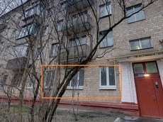 Квартира.Фасад здания с выделенными окнами реализуемого объекта.город Москва, улица Габричевского, дом 1, корпус 1 - этаж _ 1 квартира _ 61.jpg